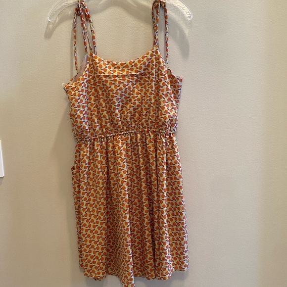 Audrey 3+1 lined apple print spaghetti strap elasticated waist 2 pocket dress S - Picture 3 of 8